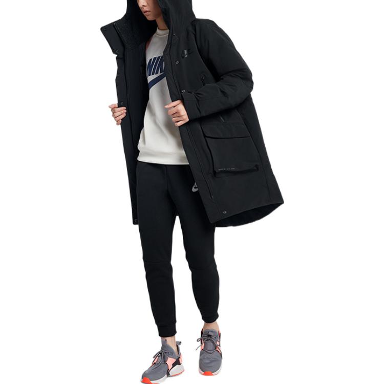 Shop (Women) Nike  Black Logo Print Long Sleeve Puffer Hoodie Jacket 939494-010