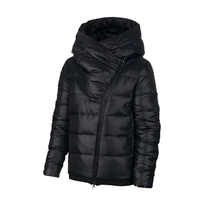 (Women) Nike Black Quilted Down Jacket with Logo Print Zipper Hoodie Winterwear. AJ7426-010