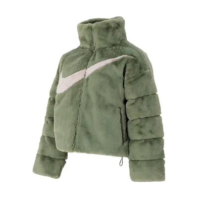 (Women) Nike Green Furry Logo Printed Casual Jacket Mock Neck FN0461-386