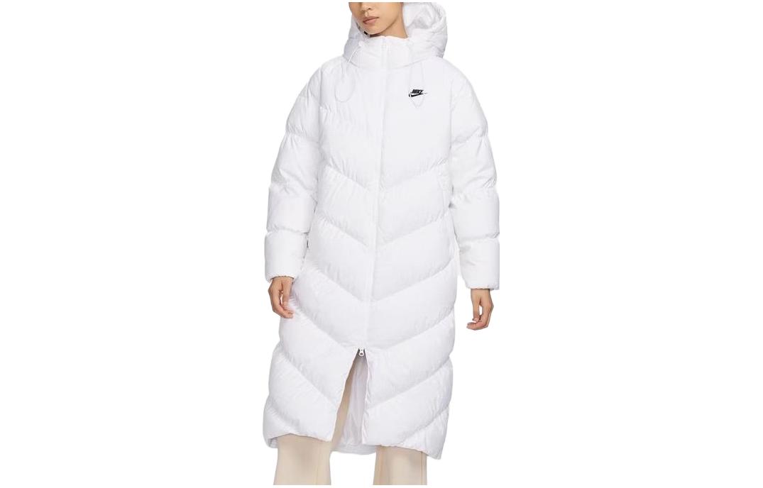 (Women) Nike  Long Hooded Down Jacket White Casual Winter Coat FD8213-100
