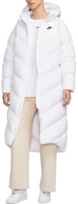 (W) ナイキ ロングフード付きダウンジャケット ホワイト カジュアル冬コート FD8213-100 Shop (W) ナイキ ロングフード付きダウンジャケット ホワイト カジュアル冬コート FD8213-100