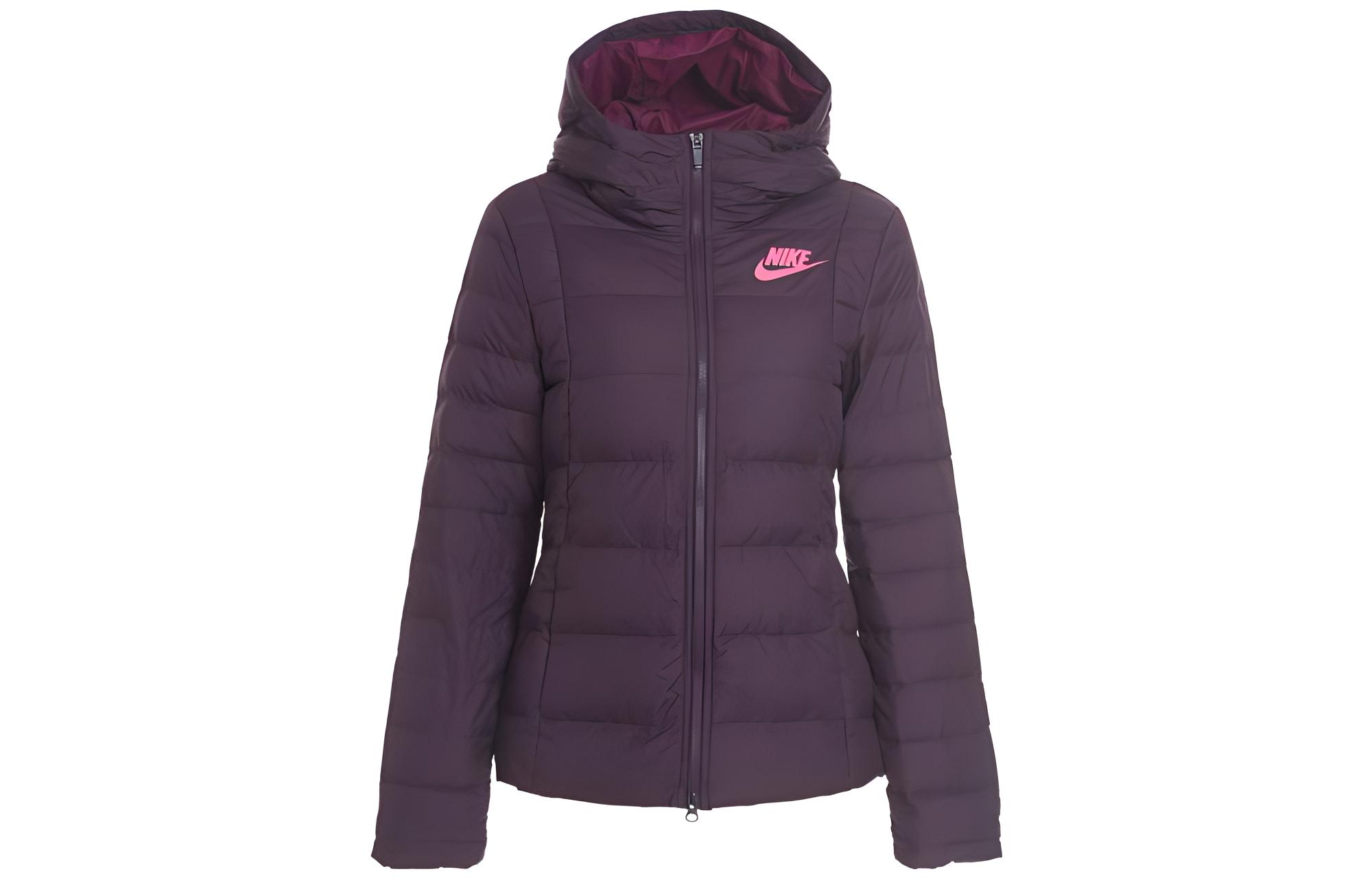 (Women) Nike  Slim Fit Hooded Down Jacket Long Sleeve Deep Red. AJ7424-670