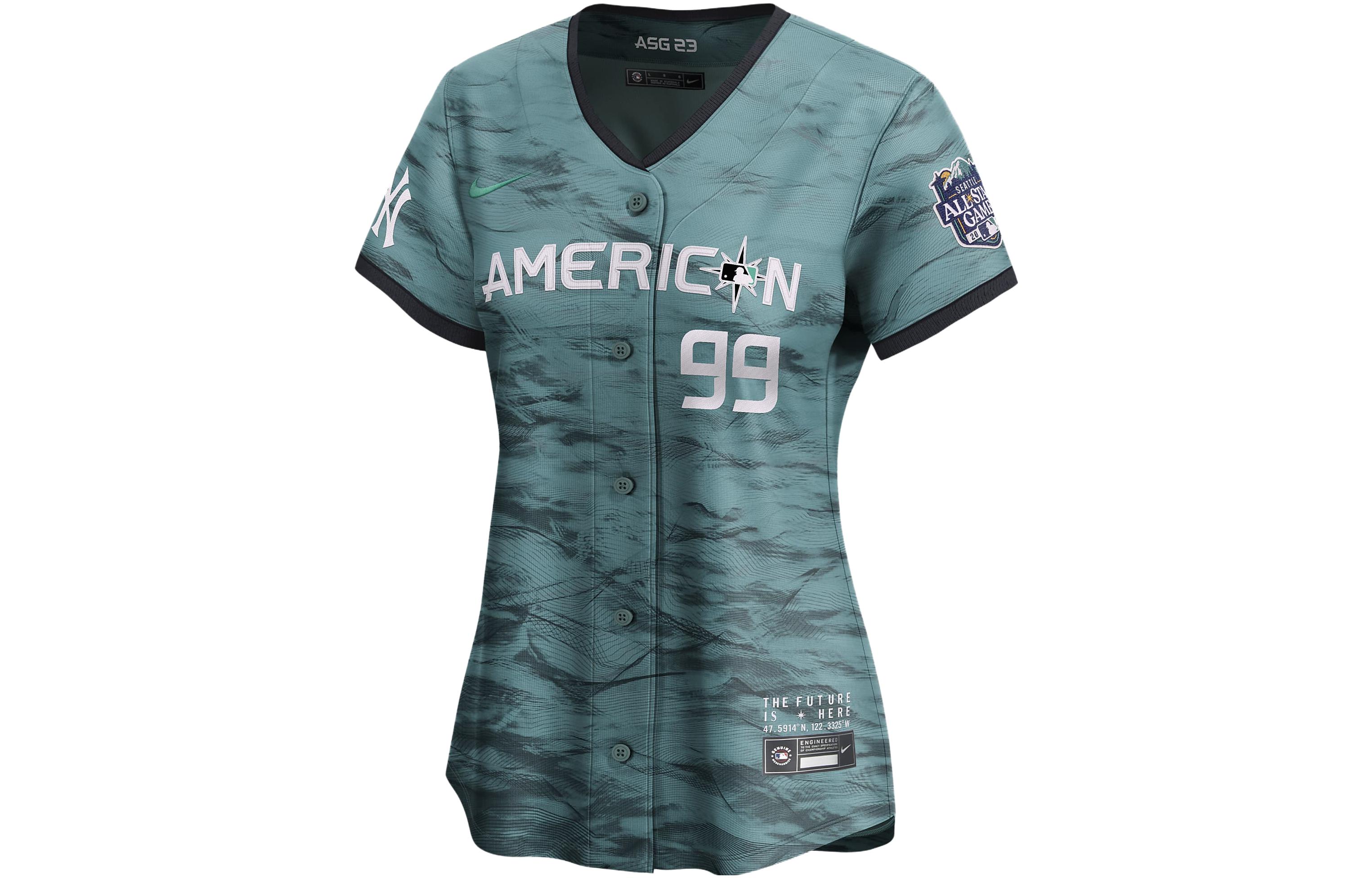 (Women) Nike Aaron Judge 2023 All-Star Game Logo Tee Blue Baseball Jersey T7LW05HYEBL-RPE