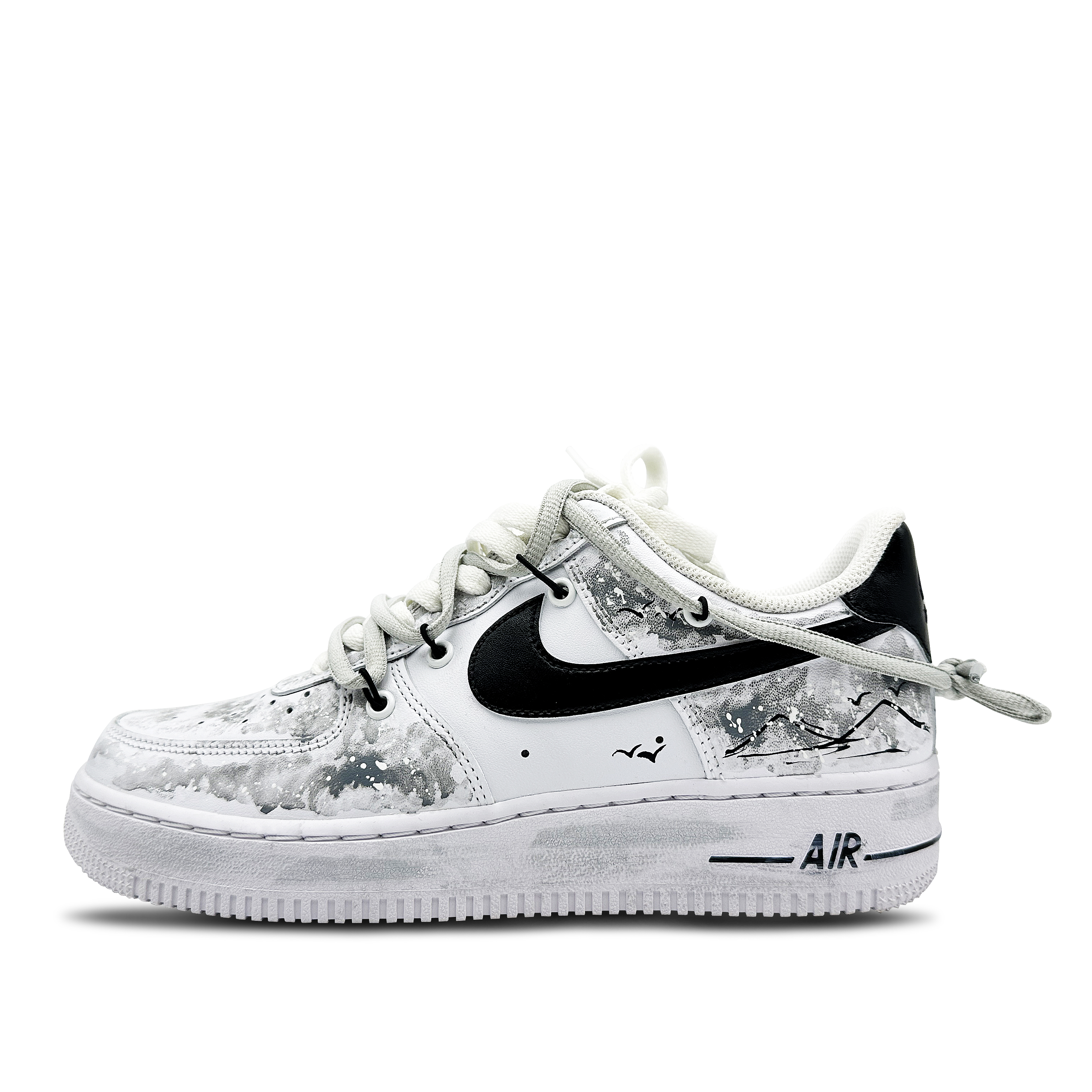 Buy 【定製球鞋】 Nike Air Force '07 水墨山川 國風 暈染塗鴉 簡約 防滑 低幫 板鞋 女款 黑白灰