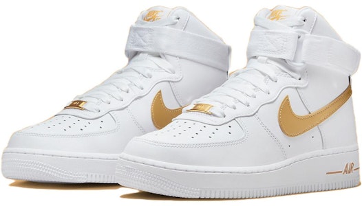 (W) Nike Air Force 1 Tinggi 'Putih Emas Metalik' DD9624-103 Lookbook (W) Nike Air Force 1 Tinggi 'Putih Emas Metalik' DD9624-103
