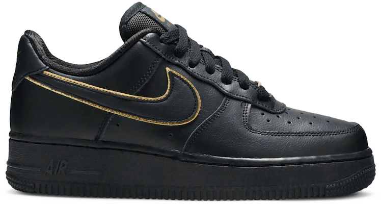 Women Nike Air Force 1 Low 07 Essential Black Gold Swoosh