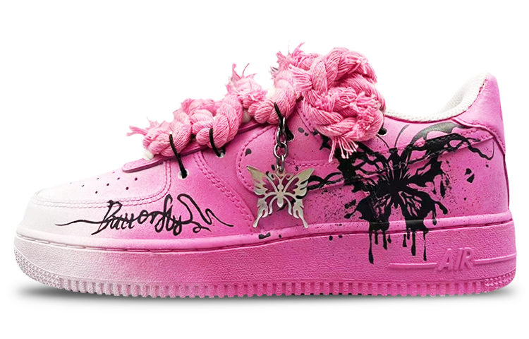 Buy 【定制球鞋】 Nike Air Force 1 Low 蝶與玫瑰 哥特 潑墨漸變 抽象個性 解構鞋帶 防滑 低幫 板鞋 女款 黑粉