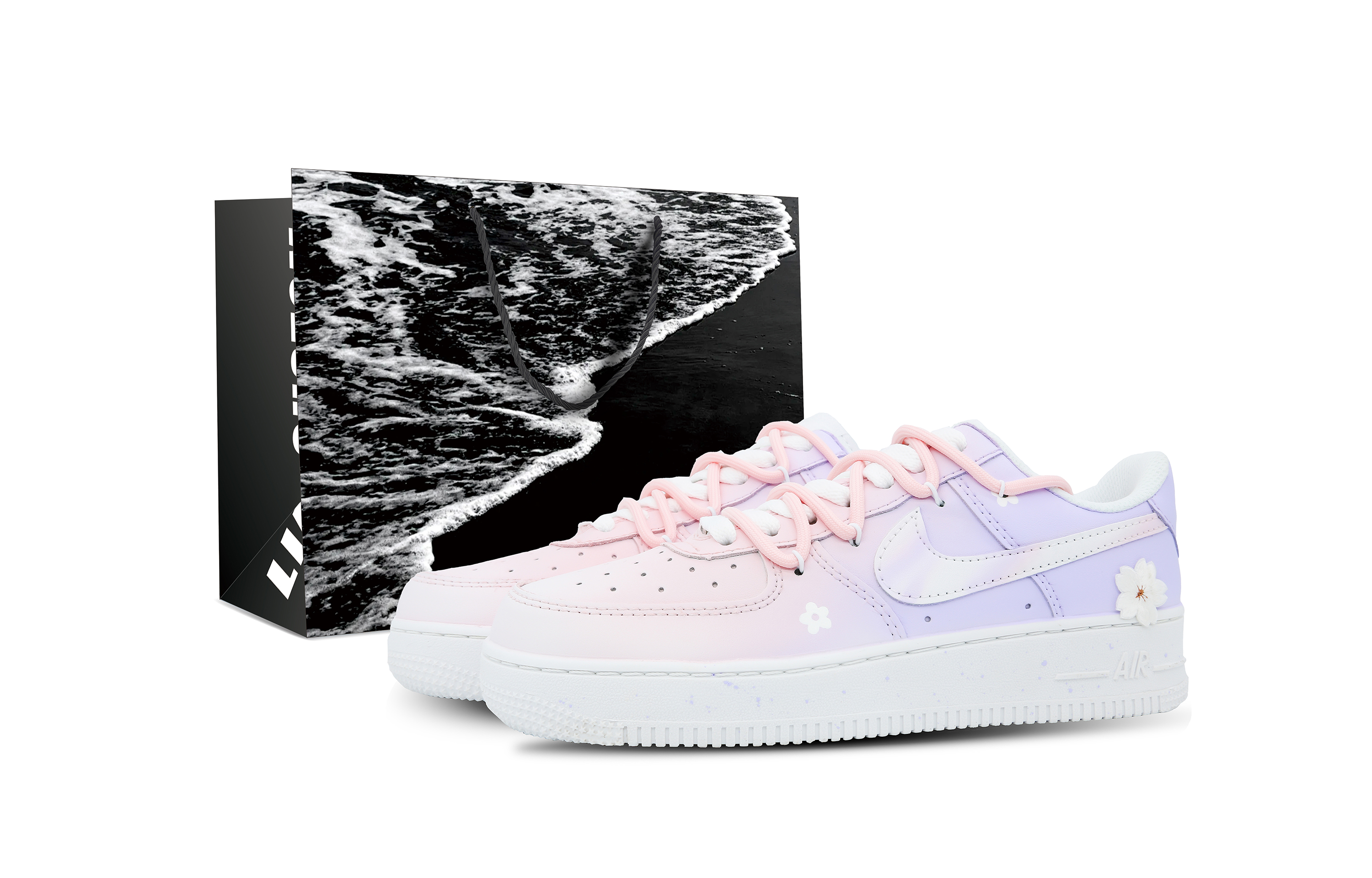 Buy 【客製化球鞋】 Nike Air Force 1 Low 漸變櫻花 黑沙灘手提袋 禮物gift 防滑 低筒 板鞋 女款 粉紫色