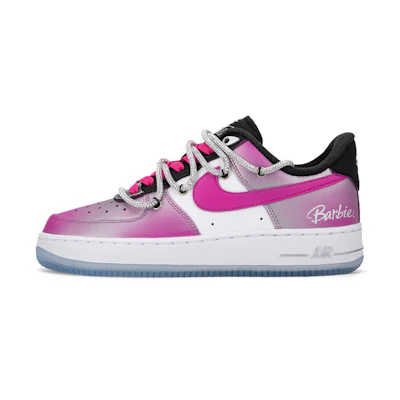 (W) Nike Air Force 1 Low 'Hand-Painted Millennium Lettering with Rhinestones and Deconstructed Double Shoelaces in Silver Pink'