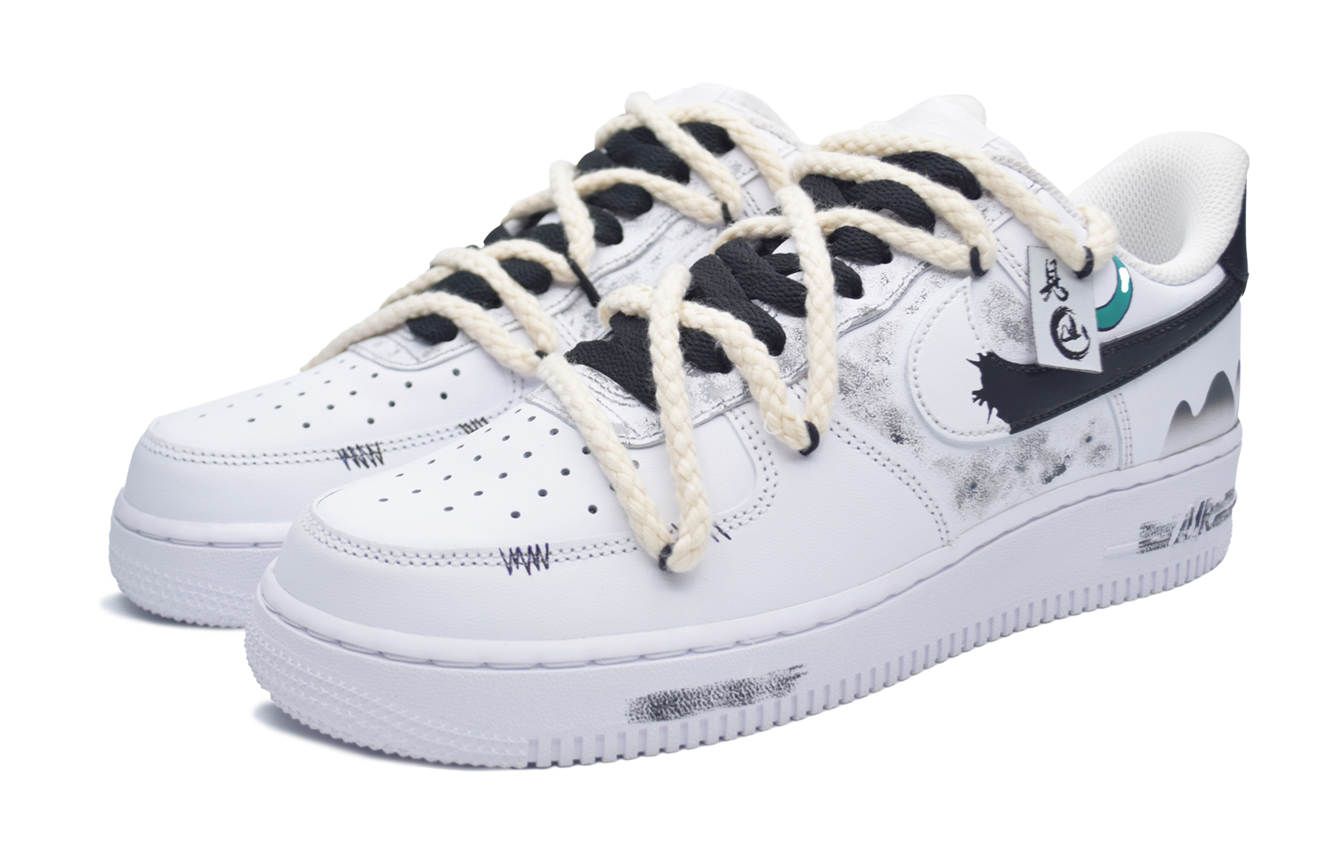 Lookbook 【訂製球鞋】Nike Air Force 1 Low 見山 木木 中國風 簡約 百搭 水墨畫 防滑耐磨 低幫 板鞋 女款 黑白
