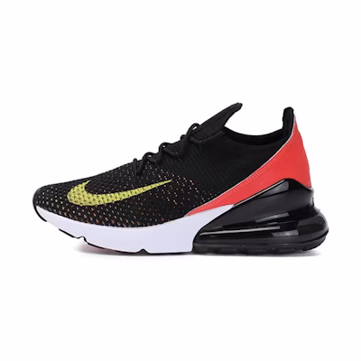 (W) Nike Air Max 270 Flyknit Black Bright Crimson Yellow Strike