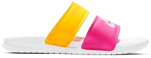 Nike Benassi Duo Ultra Slide 忍者拖平底 运動涼鞋 女款 白黃粉 Order Nike Benassi Duo Ultra Slide 忍者拖平底 运動涼鞋 女款 白黃粉