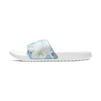 (W) Nike Benassi JDI Floral Flowers White Blue Slippers 'White Blue'