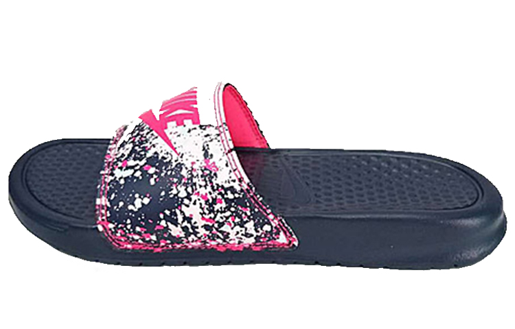 (Women) Nike benassi JDI Print Splash Ink Minimalistic Unisex Black Pink Slippers 618919-401