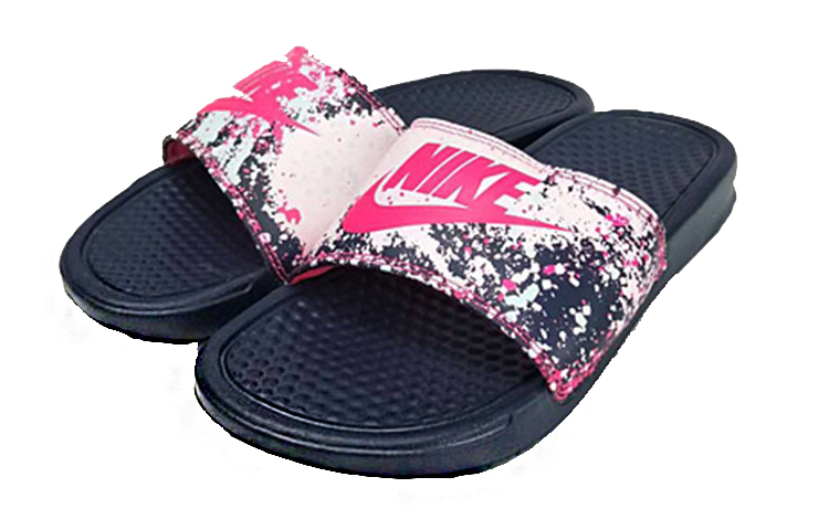 Shop (W) Nike Benassi JDI Splash Ink Minimalista Unisex Zapatillas Negro Rosa 618919-401