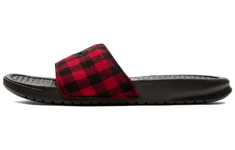 (Women) Nike Benassi Jdi SE Plaid Splicing Red Black Slippers 'Red Black' CK0626-001