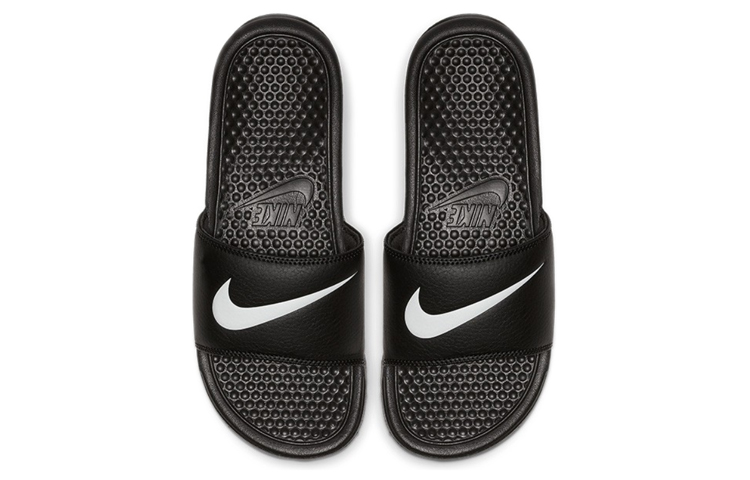 Shop (W) Nike Benassi Swoosh Fesyen Selipar Hitam Putih 'Black White' 312432-010