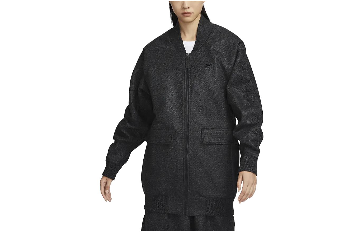 Order (W) Nike 黑色休閒中長款寬鬆棒球領夾克 FD5491-060