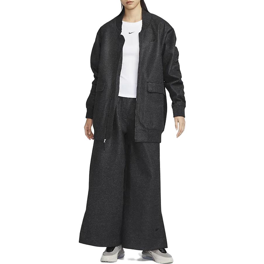 Shop (W) Nike 黑色休閒中長款寬鬆棒球領夾克 FD5491-060