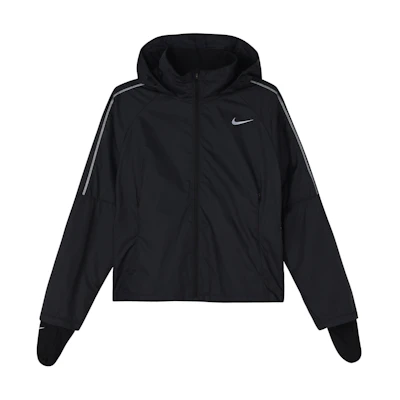 (Women) Nike Black Logo Print Windproof Running Jacket with Hood CU3386-010