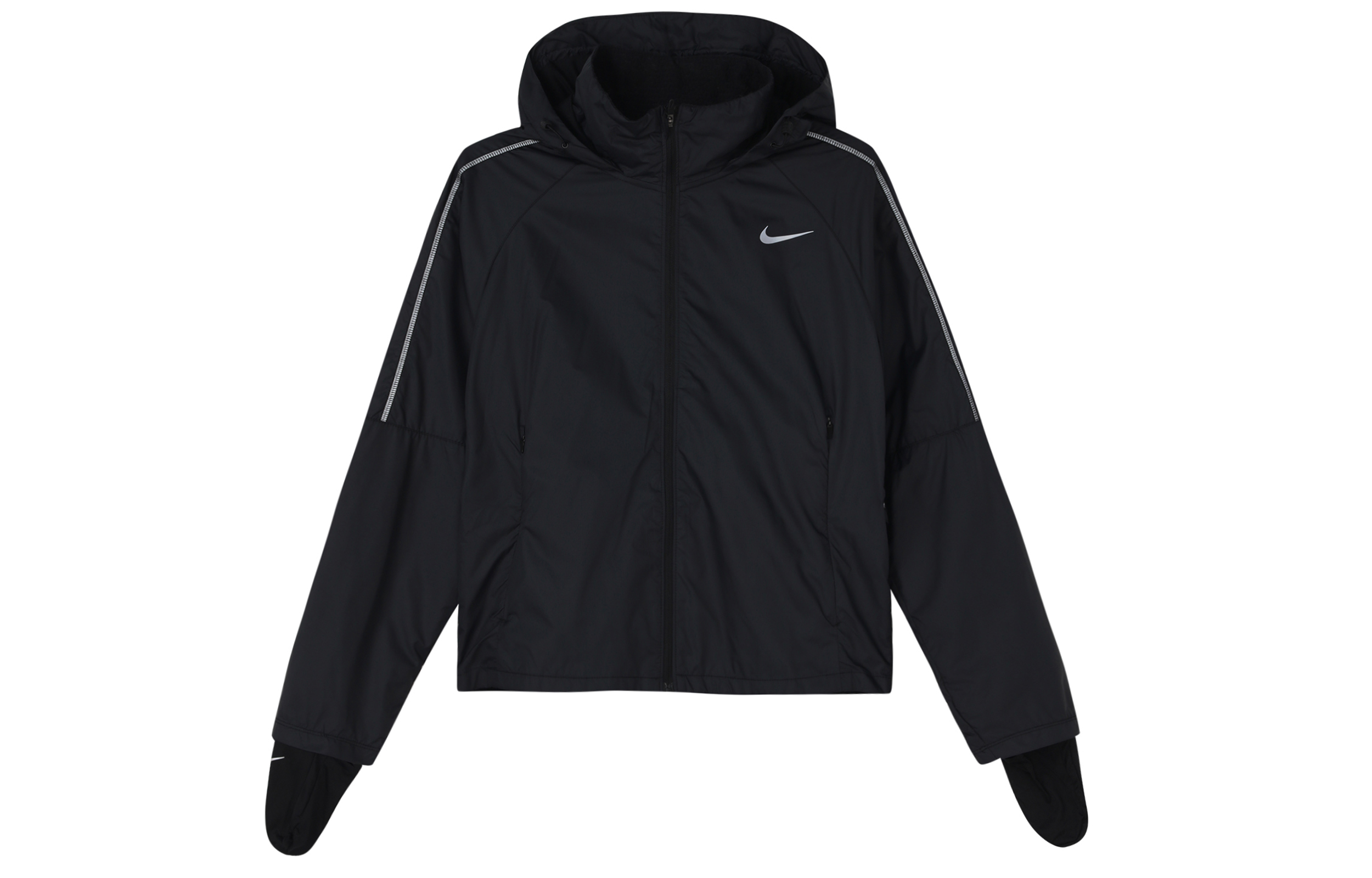(Women) Nike Black Logo Print Windproof Running Jacket with Hood CU3386-010 圖 2