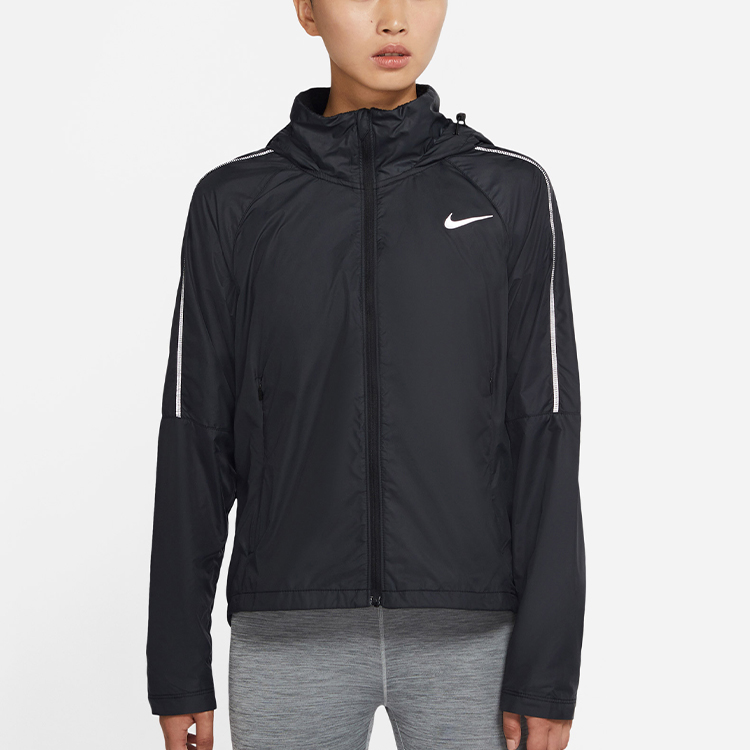 (Women) Nike Black Logo Print Windproof Running Jacket with Hood CU3386-010 圖 4
