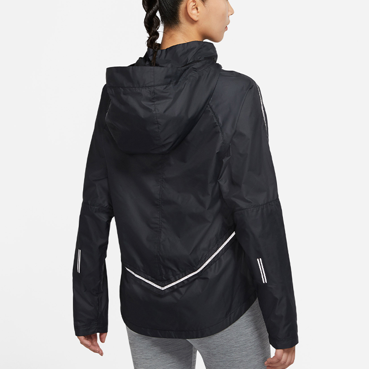 (Women) Nike Black Logo Print Windproof Running Jacket with Hood CU3386-010 圖 5