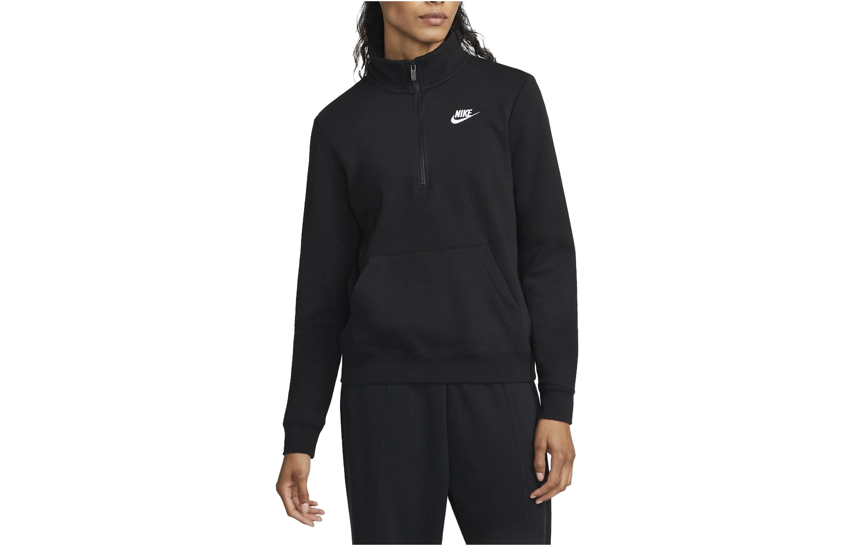 (Women) Nike Black Solid Quarter-Zip Pullover Casual Sweatshirt DQ5839-010