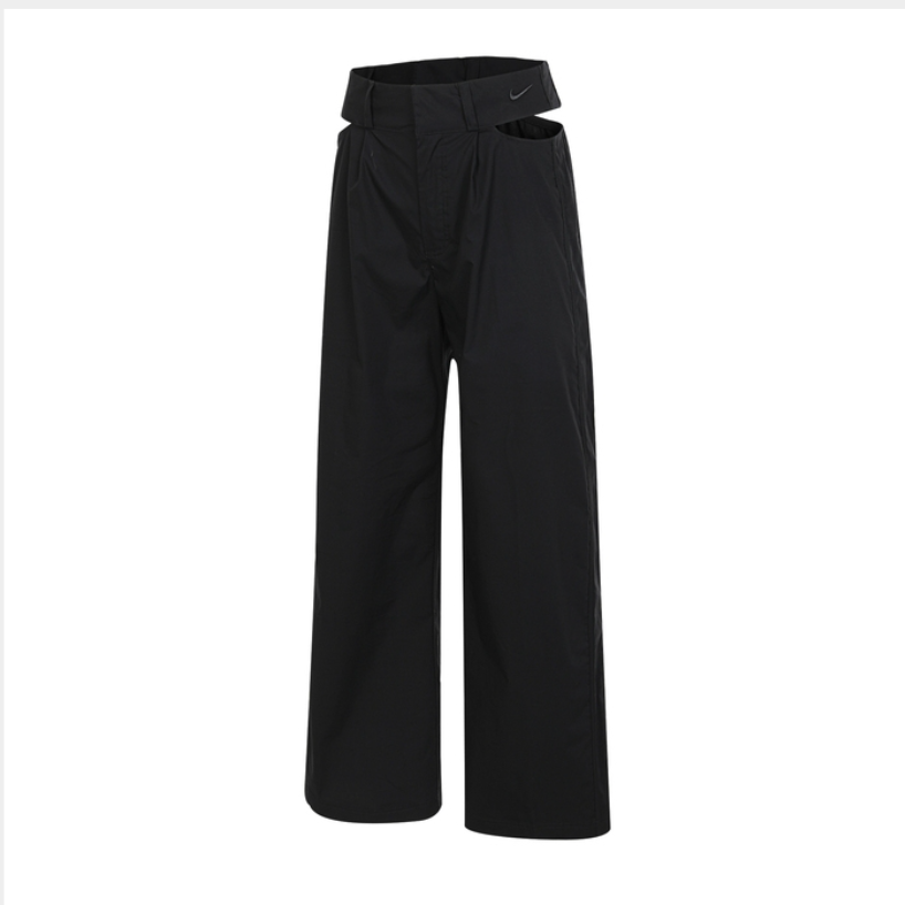 (Women) Nike Black Straight-Leg Pants with Solid Color and Waist Zipper Detail. FN1884-010