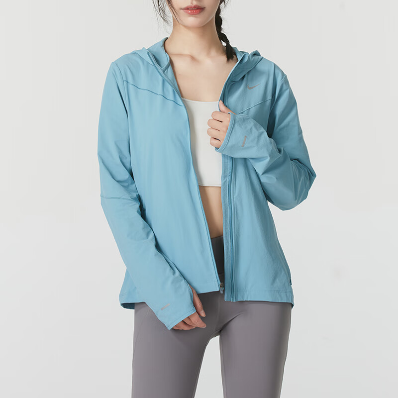 (Women) Nike Blue Breathable Running Jacket with Zipper and Hoodie FB7481-464 圖 4