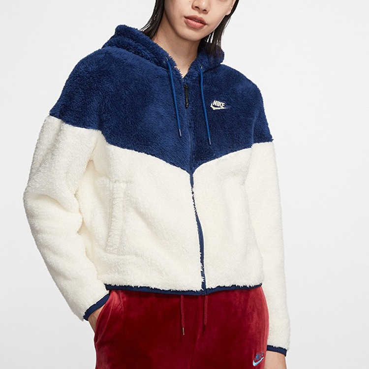 (Women) Nike Blue Colorblock Fleece Hooded Jacket Casual Warm Wear BV5469-492 圖 4