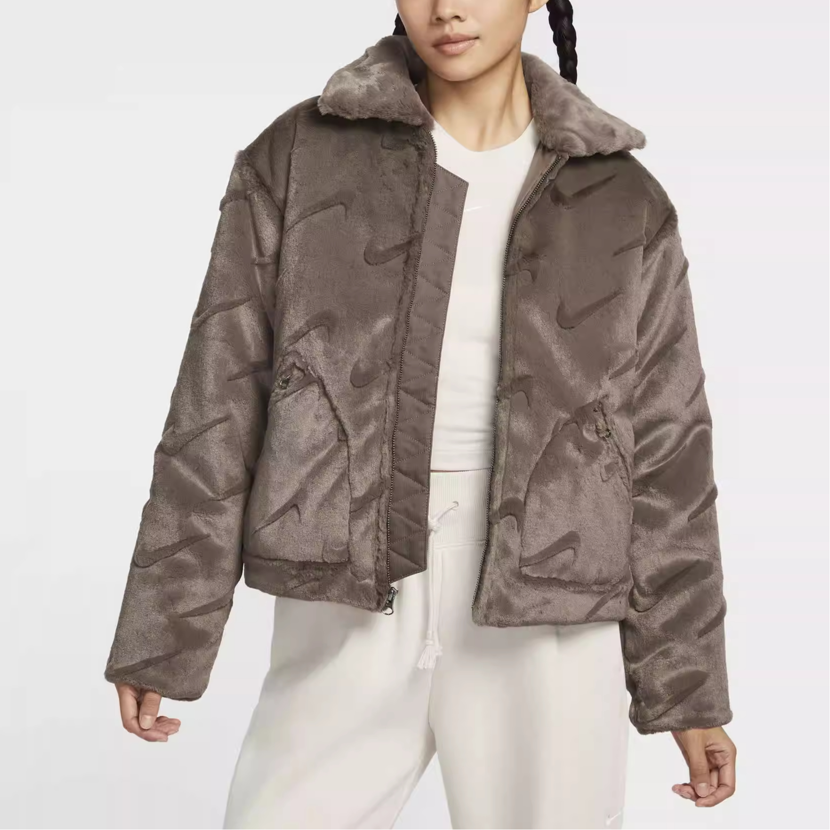 (Women) Nike Brown Fashion Polo Collar Long Sleeve Jacket FV8020-004 圖 5