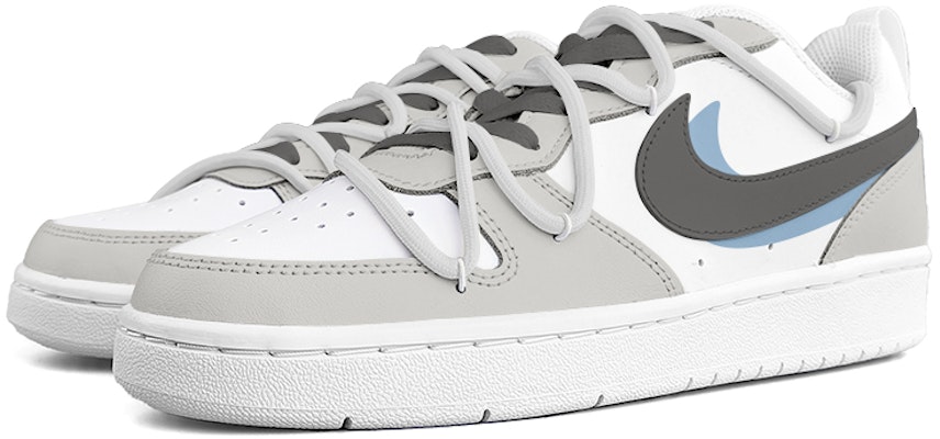 【定製球鞋】Nike Court Borough Low2 簡雅灰韻 簡約 白灰 復古 手繪 解構鞋帶 低幫 板鞋 女款 淺灰色 Lookbook 【定製球鞋】Nike Court Borough Low2 簡雅灰韻 簡約 白灰 復古 手繪 解構鞋帶 低幫 板鞋 女款 淺灰色