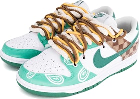 【訂製球鞋】Nike Dunk Low 復古腰果花 腰果花 方格紋 低筒 板鞋 女款 白綠棕 Lookbook 【訂製球鞋】Nike Dunk Low 復古腰果花 腰果花 方格紋 低筒 板鞋 女款 白綠棕