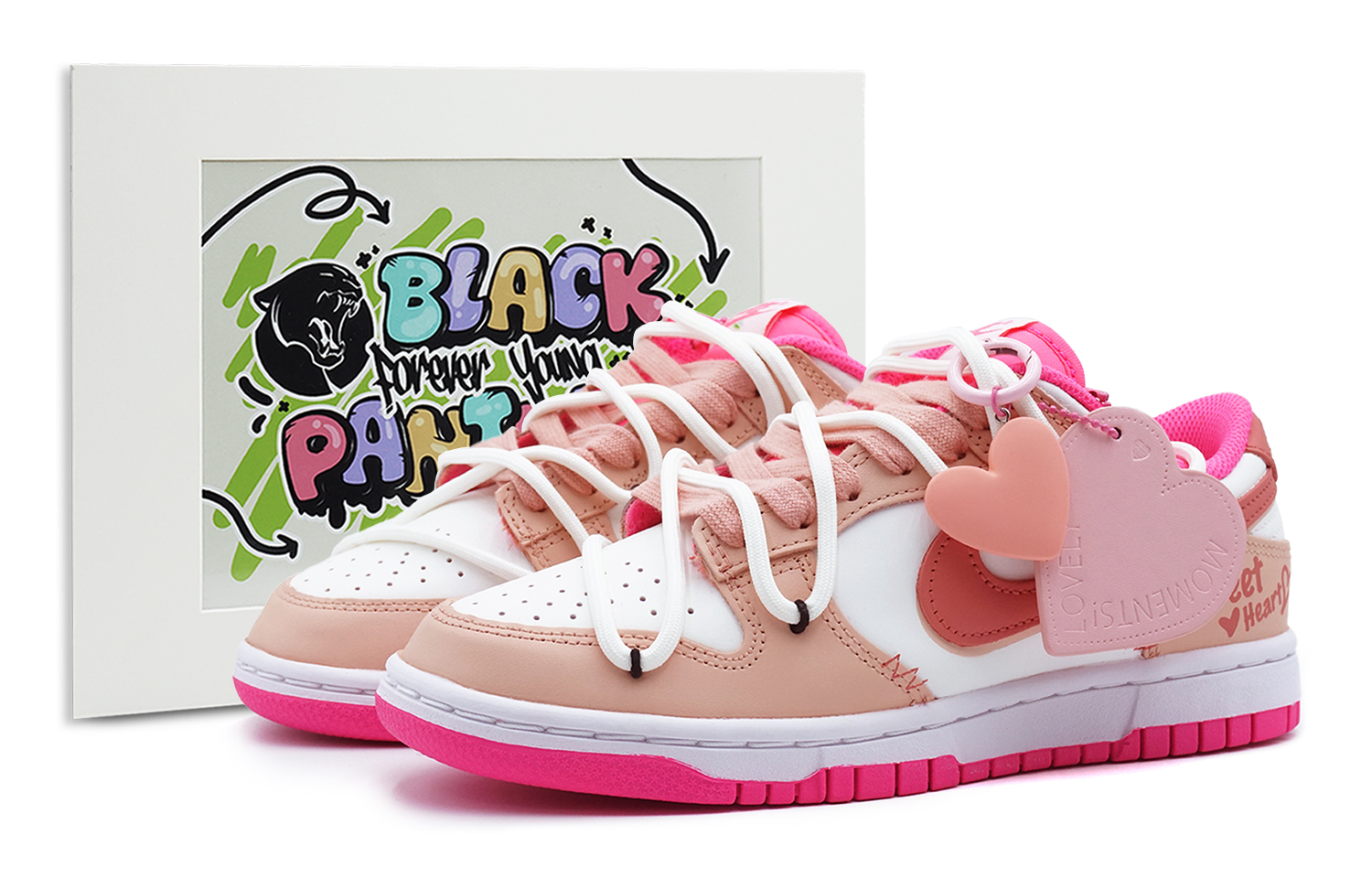 Buy 客製化球鞋 Nike Dunk Low 粉色甜心 皮革 高街戶外 黑豹 復古優質 耐磨輕便透氣防滑 低筒 板鞋 女款 粉白