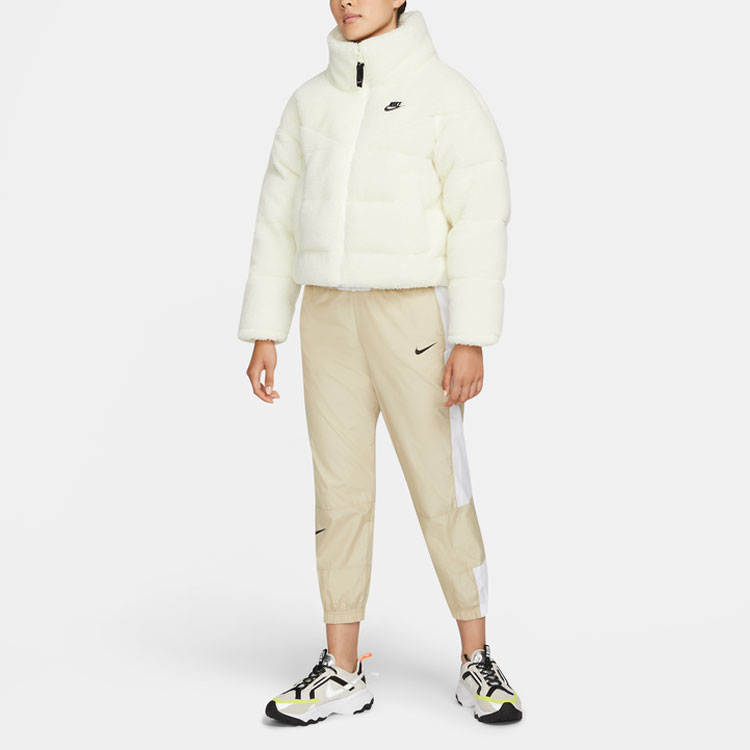 Shop (Women) Nike Embroidered Logo Sherpa Fleece Winter Jacket Down Coat Off-White DD4655-715