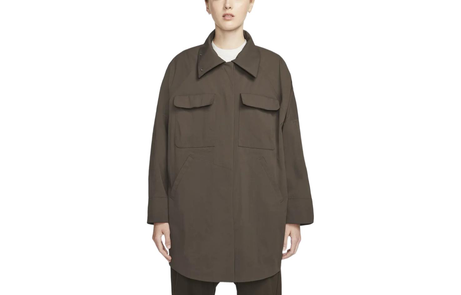 (Women) Nike ESC Brown Long Jacket with Pockets and Turned Collar DH2959-295