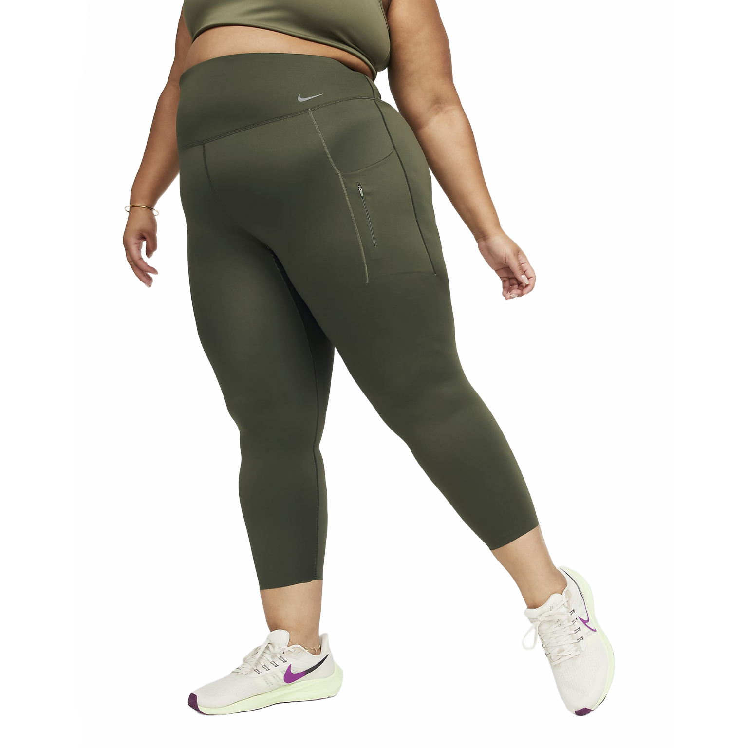 (Women) Nike High-Waisted Firm-Support Workout Leggings Khaki/Black. DV4902-325