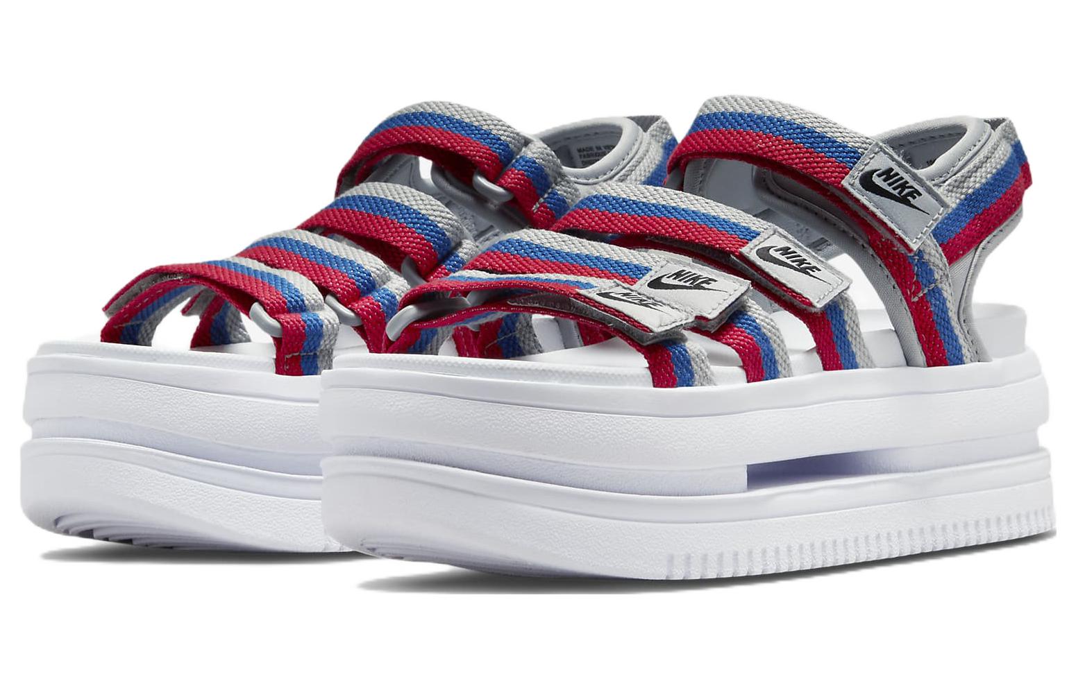 Lookbook (W) 나이키 아이콘 클래식 찍찍이 벨크로 통굽 샌들 (화이트 블루 레드) DH0223-003
