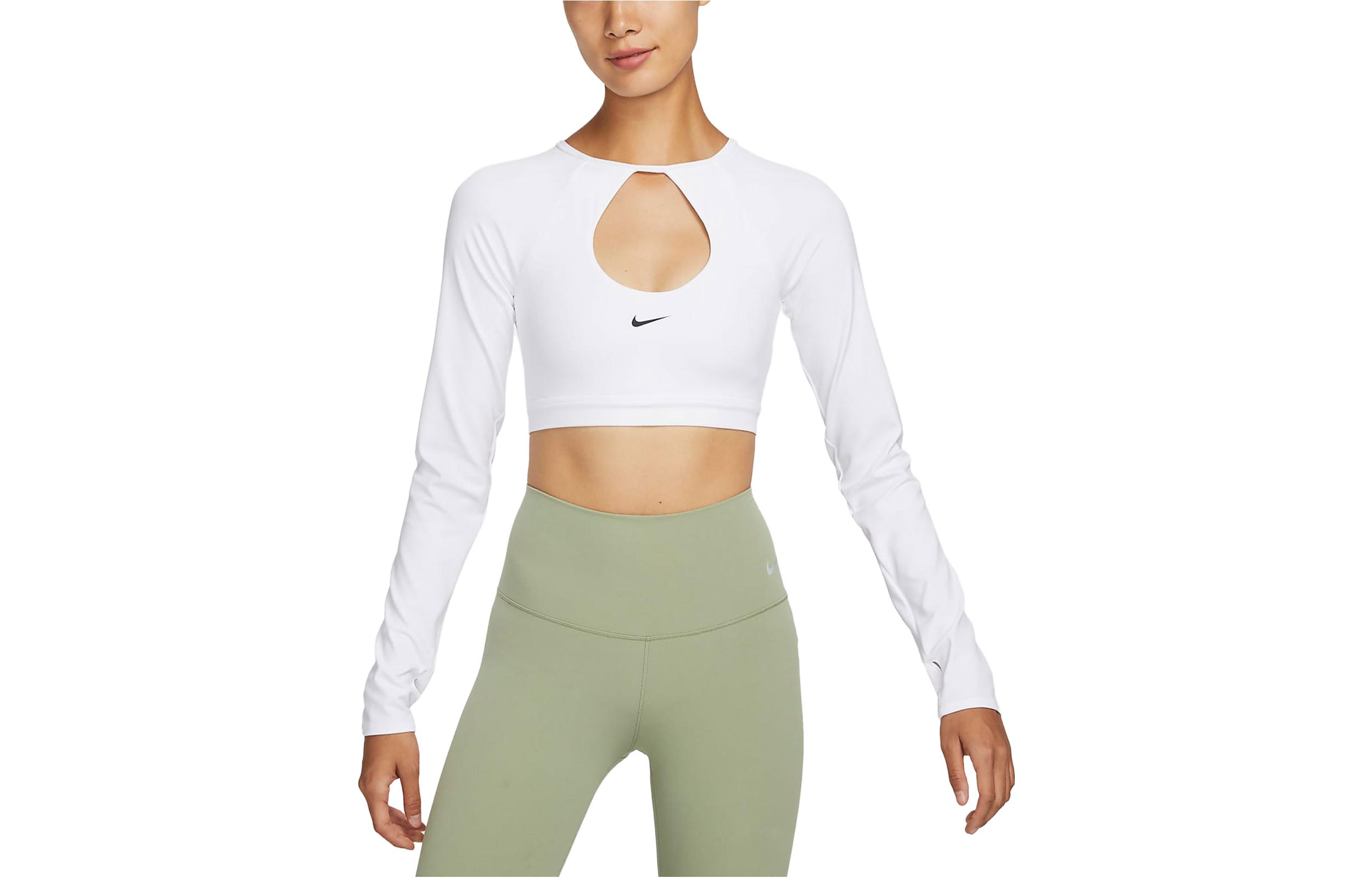 (Women) Nike Indy Long-Sleeve White Quick-Dry Crop Top with Logo FB4103-100