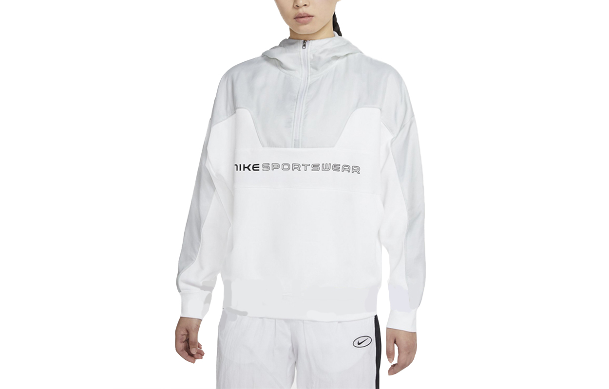 Order (Women) Nike Letter Print Colorblock Half-Zip Hoodie Jacket White CZ8865-100