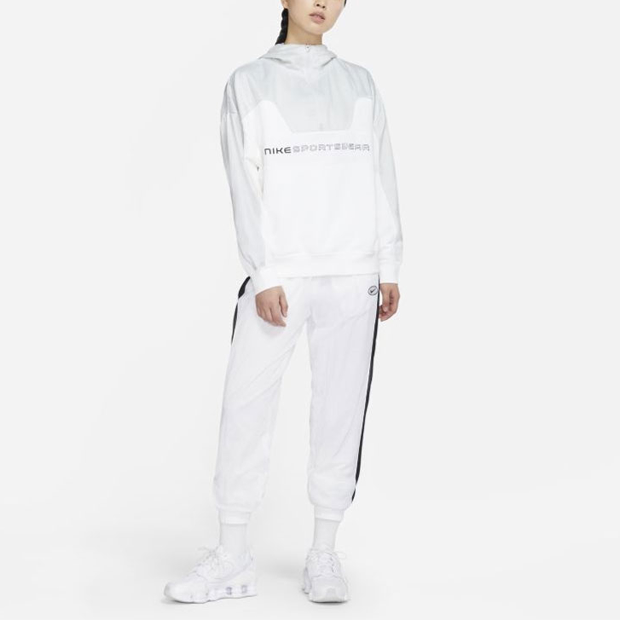 Shop (Women) Nike Letter Print Colorblock Half-Zip Hoodie Jacket White CZ8865-100