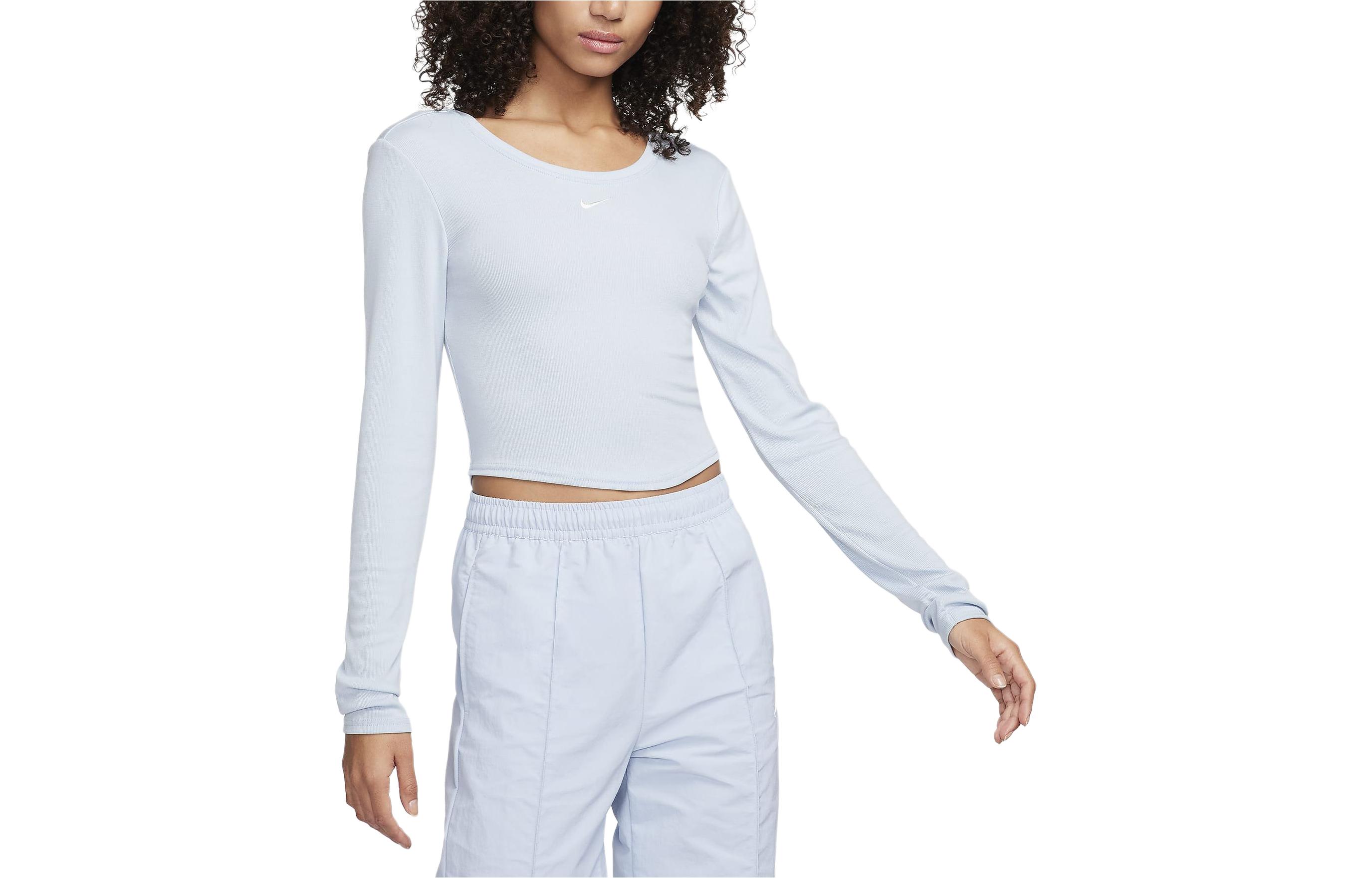 (Women) Nike Light Blue Cropped Long-Sleeve Breathable T-Shirt FN3662-440
