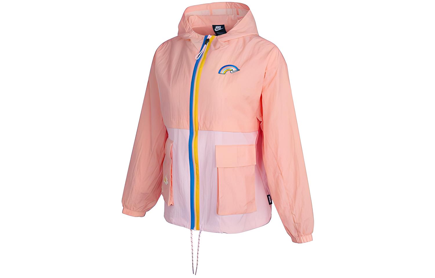 (Women) Nike Lightweight Woven Hooded Jacket Red with Embroidered Pattern Design DJ5375-641