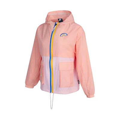 (Women) Nike Lightweight Woven Hooded Jacket Red with Embroidered Pattern Design DJ5375-641