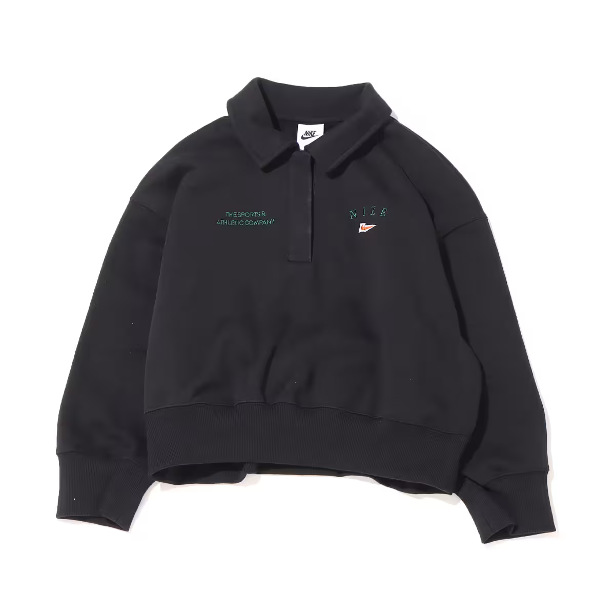 (Women) Nike Logo Embroidered Fleece Long-Sleeve Polo Shirt Black FD0895-010