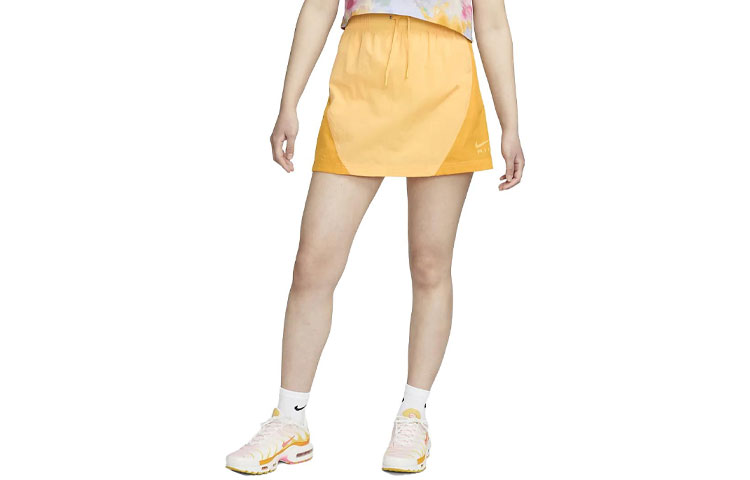 (Women) Nike Logo Embroidered High-Waist Drawstring Skirt Women’s Golden Yellow DV8248-795