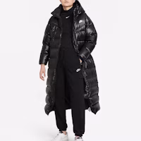 Shop (Women) Nike Logo Print Long Puffer Jacket Hooded Black. DH4082-010