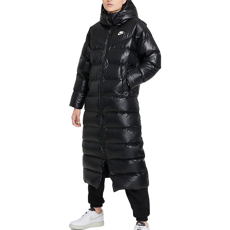 Details for (Women) Nike Logo Print Long Puffer Jacket Hooded Black. DH4082-010