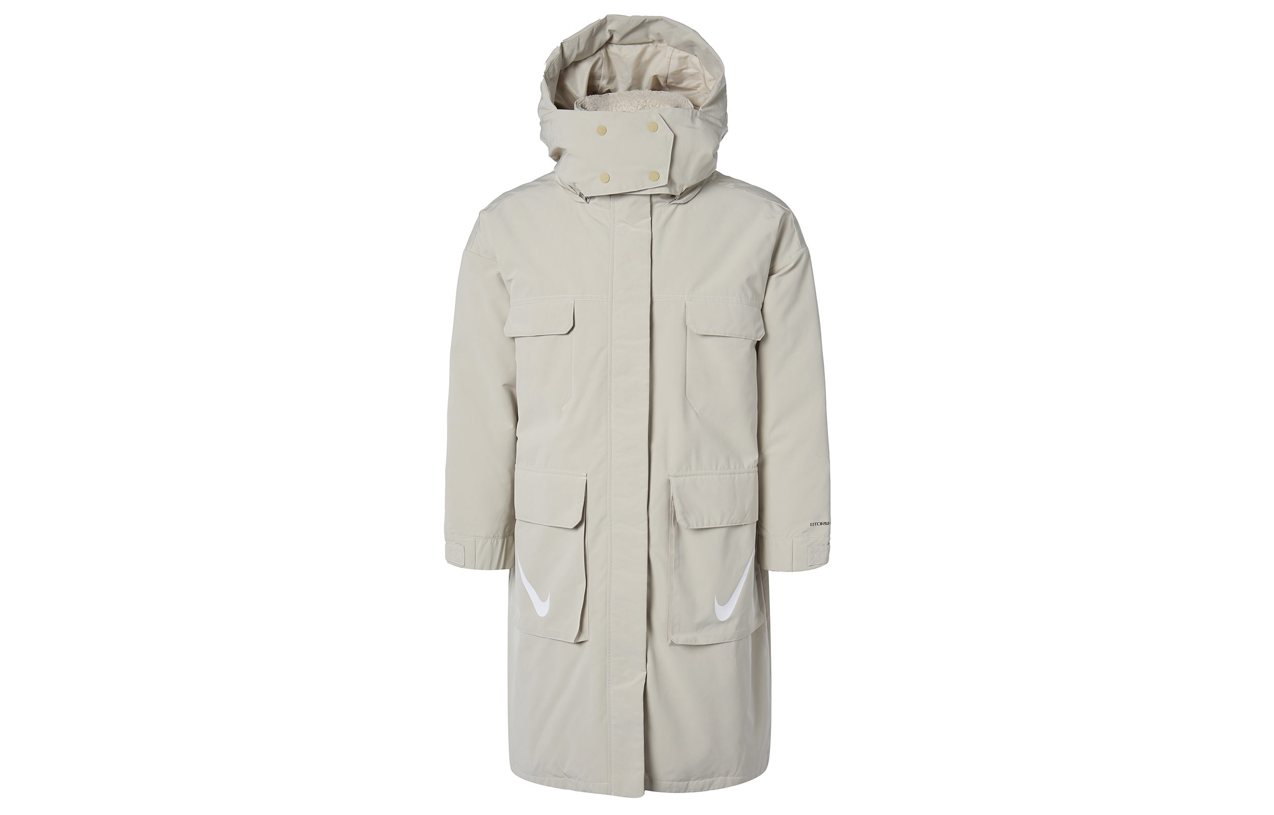 Lookbook (Women) Nike Logo Print Long Sleeve Hooded Puffer Jacket  Beige DJ1980-206